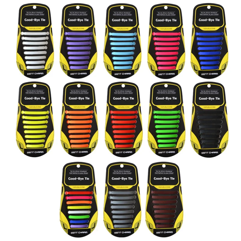 Elastic No-Tie Shoelaces for Kids and Adults - 16 Piece Set in 13 Vibrant Colors