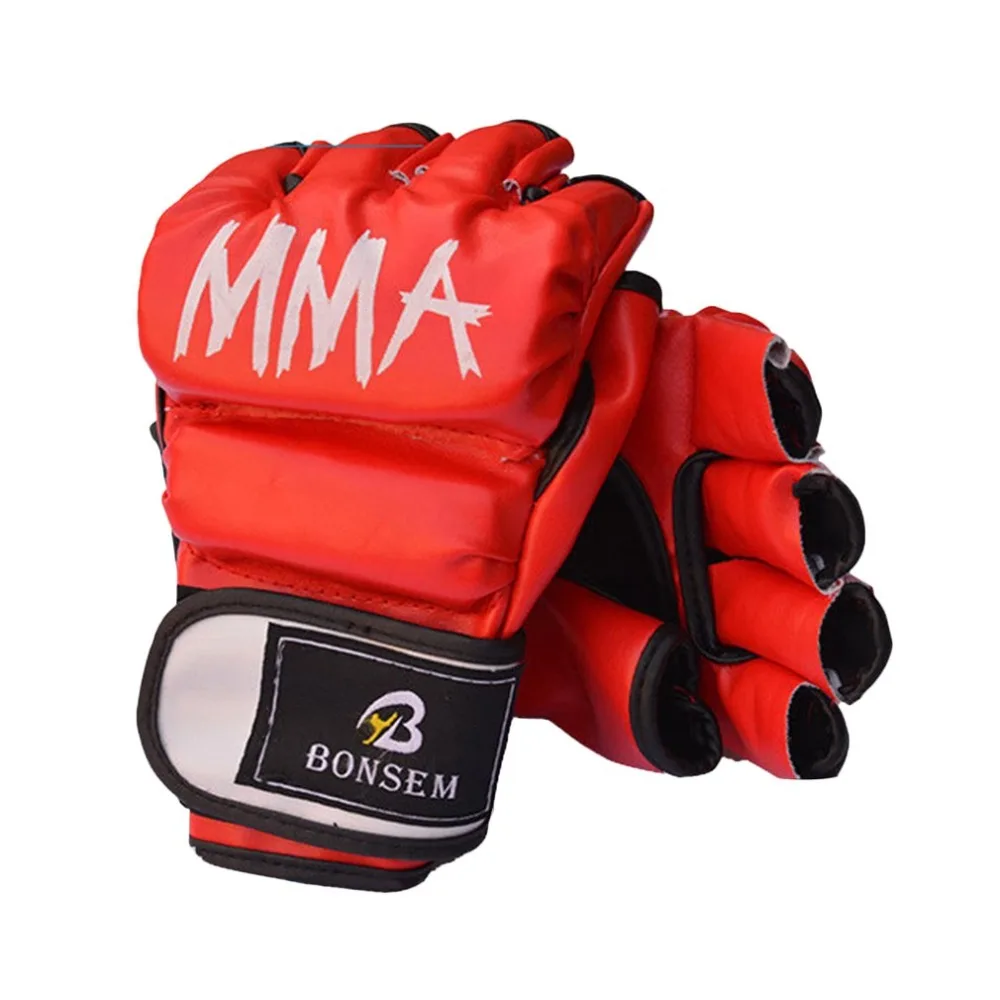 

A Pair/Set Comfortable MMA Boxing Gloves Soft PU Half Finger Design Grappling Punching Bag Training Gloves for Adult