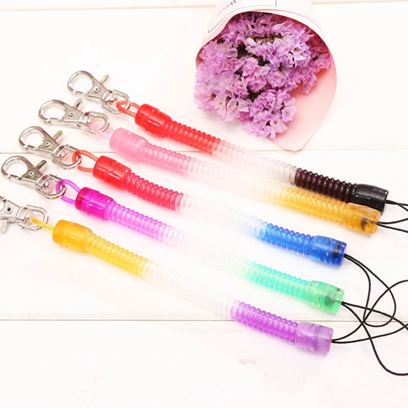 

Random Color Plastic Spring Key Chain Mobile Phone Chain Retractable Telephone Cord Keychain Tool Elastic Rope Spring Rope