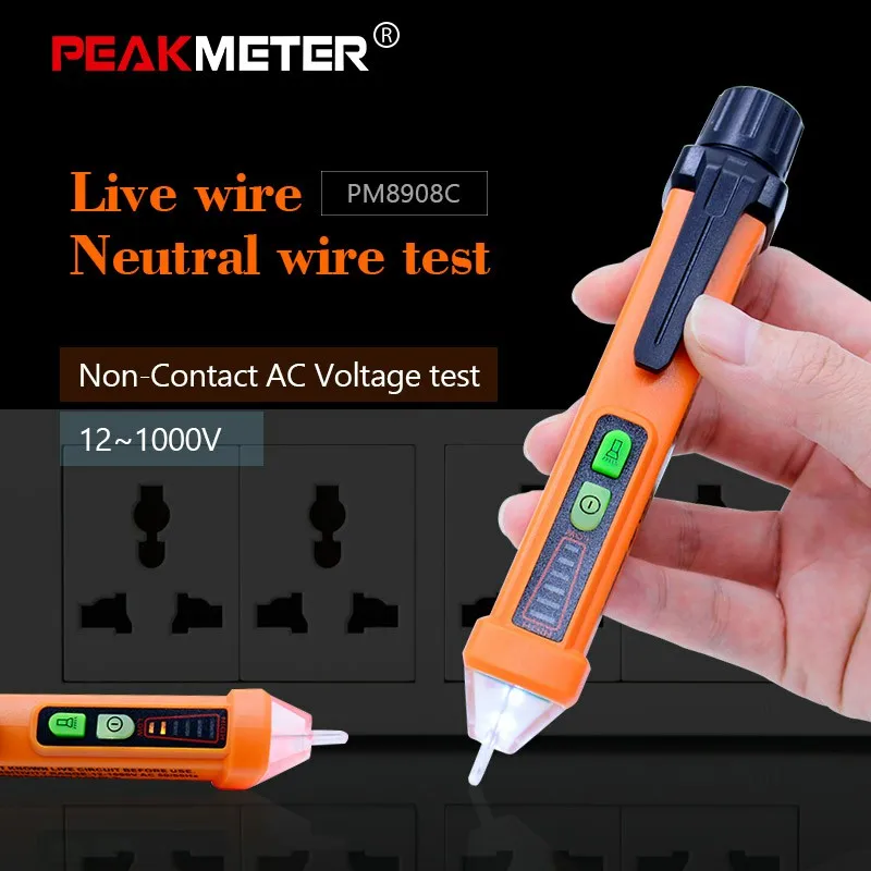 

PEAKMETER 12-1000V AC Voltage Detectors Non-Contact Tester Pen Tester Meter Volt Current Electric Test Pencil PM8908C