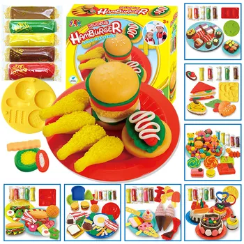 

3D Plasticine Clay Mold Tool Set Donuts Kids Burger Fries Hot Dog Silicone DIY Mold Tool Birthday Gift Toys Fluffy Slime