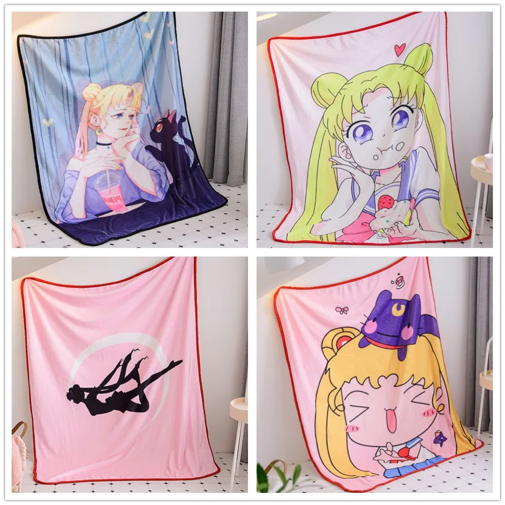 

150X120cm cartoon pink sailor moon printed coral fleece blanket throw girl blanket indoor sofa nap blanket kids birthday gift