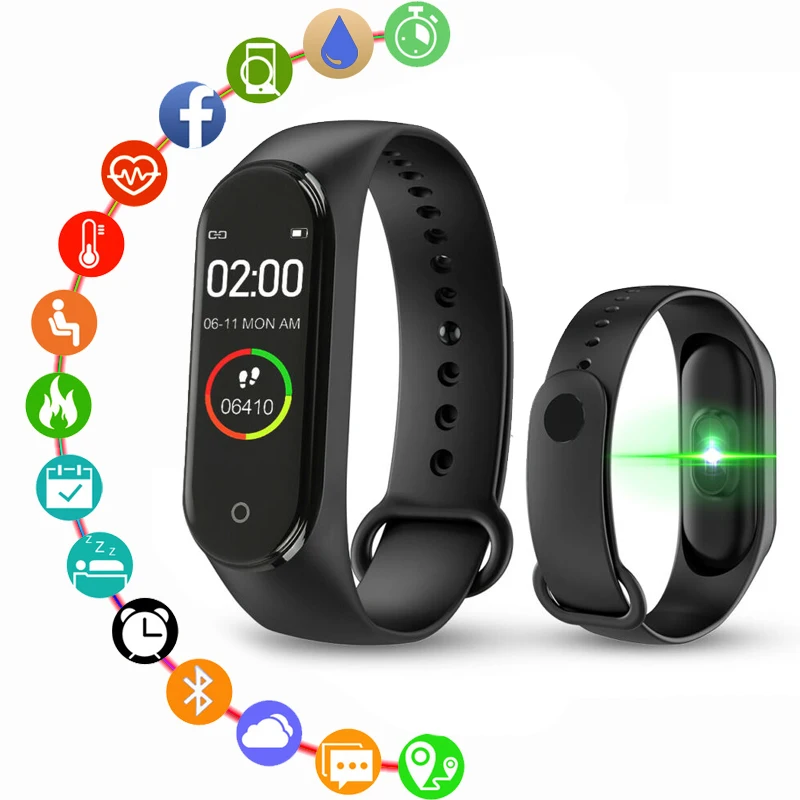 

New M4 Smart Ladies Bracelet Bluetooth Call Information Remind Heart Rate Blood Pressure IP67 Waterproof Calorie Fitness Tracker