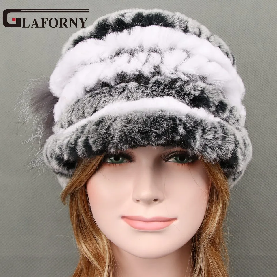 Glaforny 2018 женские модные меховые козырьки вязаные шапки из меха кролика рекс с