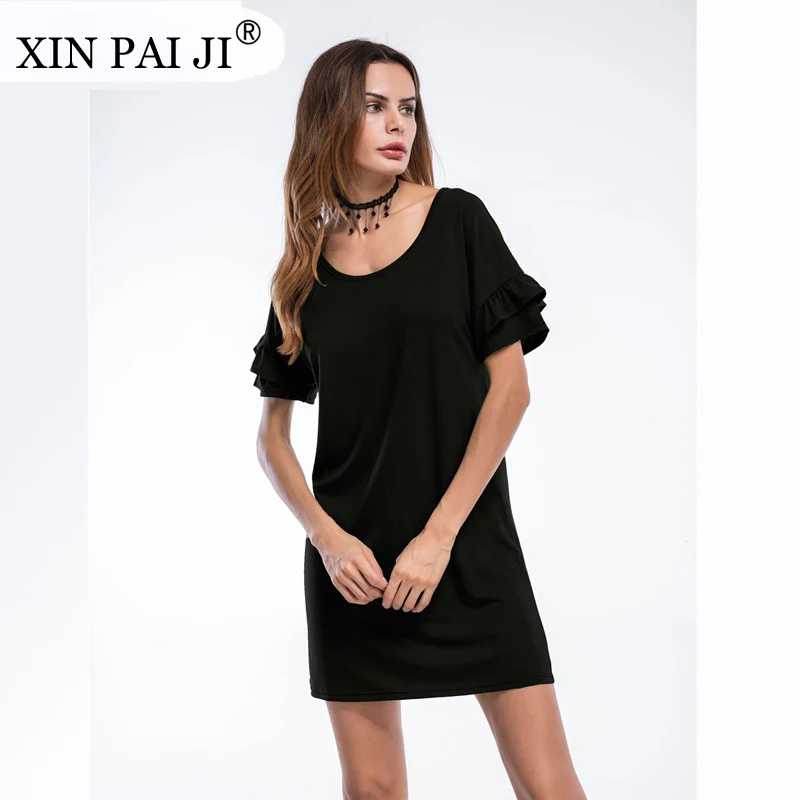 XIN PAI JI 2017 модное женское летнее платье с рюшами на рукавах Повседневное