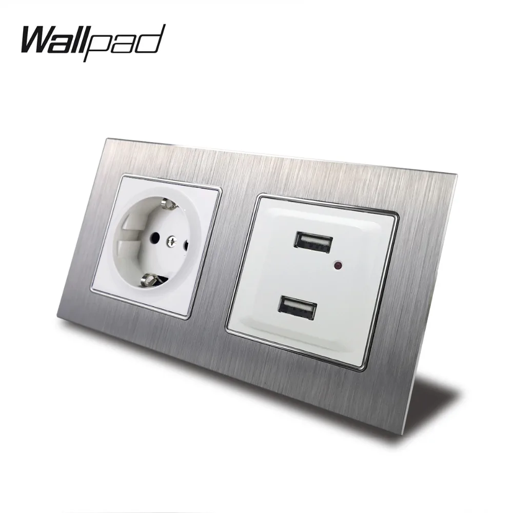  Enchufe de la UE y puertos USB walpad 156*86mm 110 V-240 V CA Panel de Metal plateado pared doble m