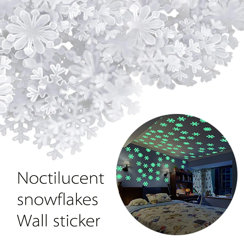 

50PC 100% Brand New Plastic Kids Room Bedroom Fluorescent Glow In The Dark Snowflake Wall Stickers 2019