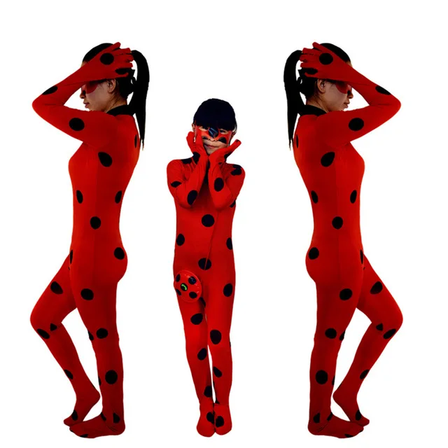 Hot New Adult Kids marinette Ladybug with Wig Bag Children Girls Ladybug Cosfans Costumes Lady Bug Costume for Halloween Cosplay