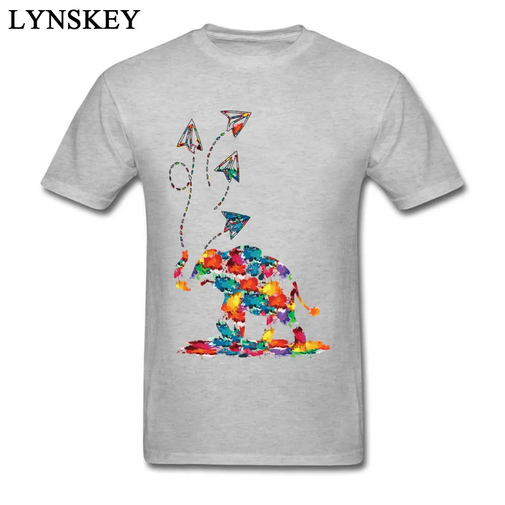 Rife 3D Printed T-Shirt Summer/Autumn Pure Cotton Crewneck Tops Shirt Short Sleeve Normal Paper planes Elephant Tee Shirts Paper planes Elephant grey