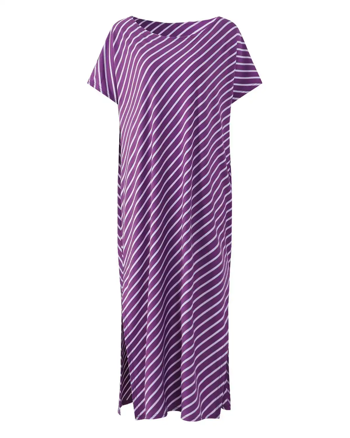 Женское Полосатое платье с разрезом, ZANZEA, летнее повседневное свободное платье с рукавом «летучая мышь» и круглым вырезом, Длинные вечерние обтягивающее пляжное платье размера плюс