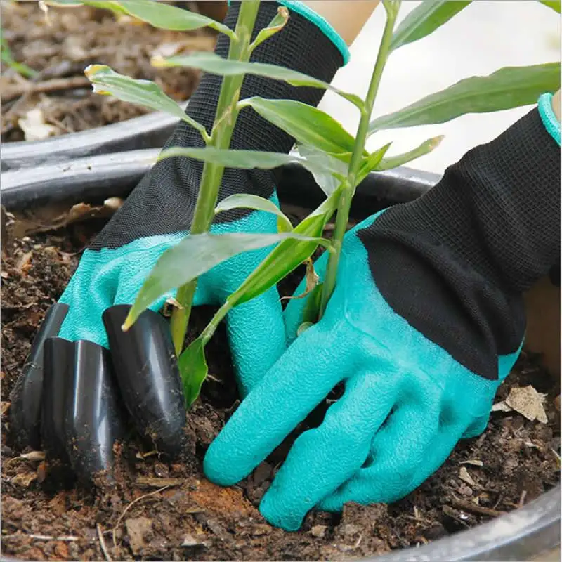 Hot Rubber Garden Gloves With Fingertips Claws Quick Easy to Dig and Plant Safe for Pruning