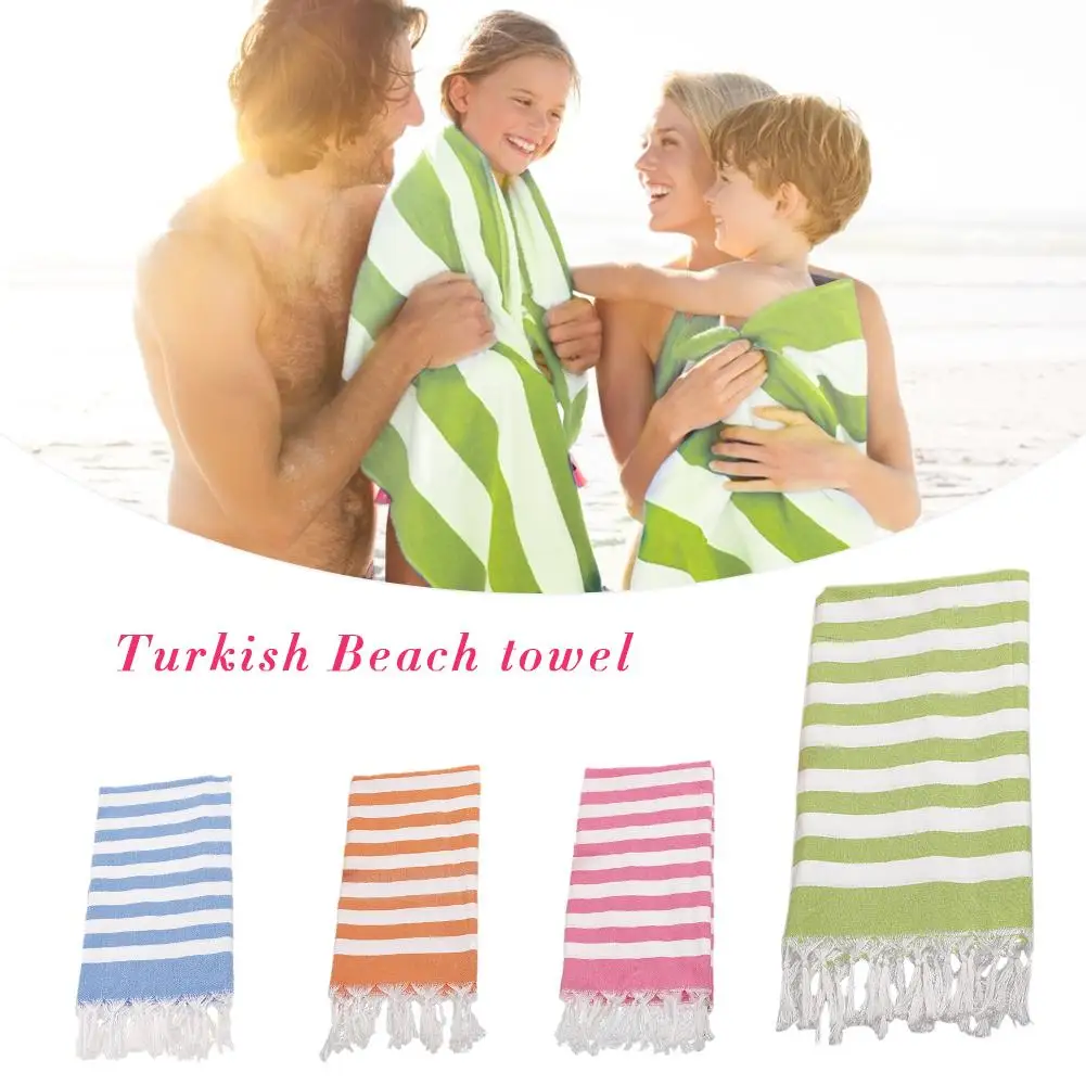 Toalha de Banho com Borlas Cores Listrado Algodão Turco Fina Viagem Acampamento Banho Sauna Praia Ginásio Piscina Cobertor Absorvente Fácil Cuidados 4