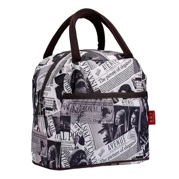 

black white brown Style Polyester Lunch Bag Lunch Box Package Shop Tote Bag Purse for Women Girls