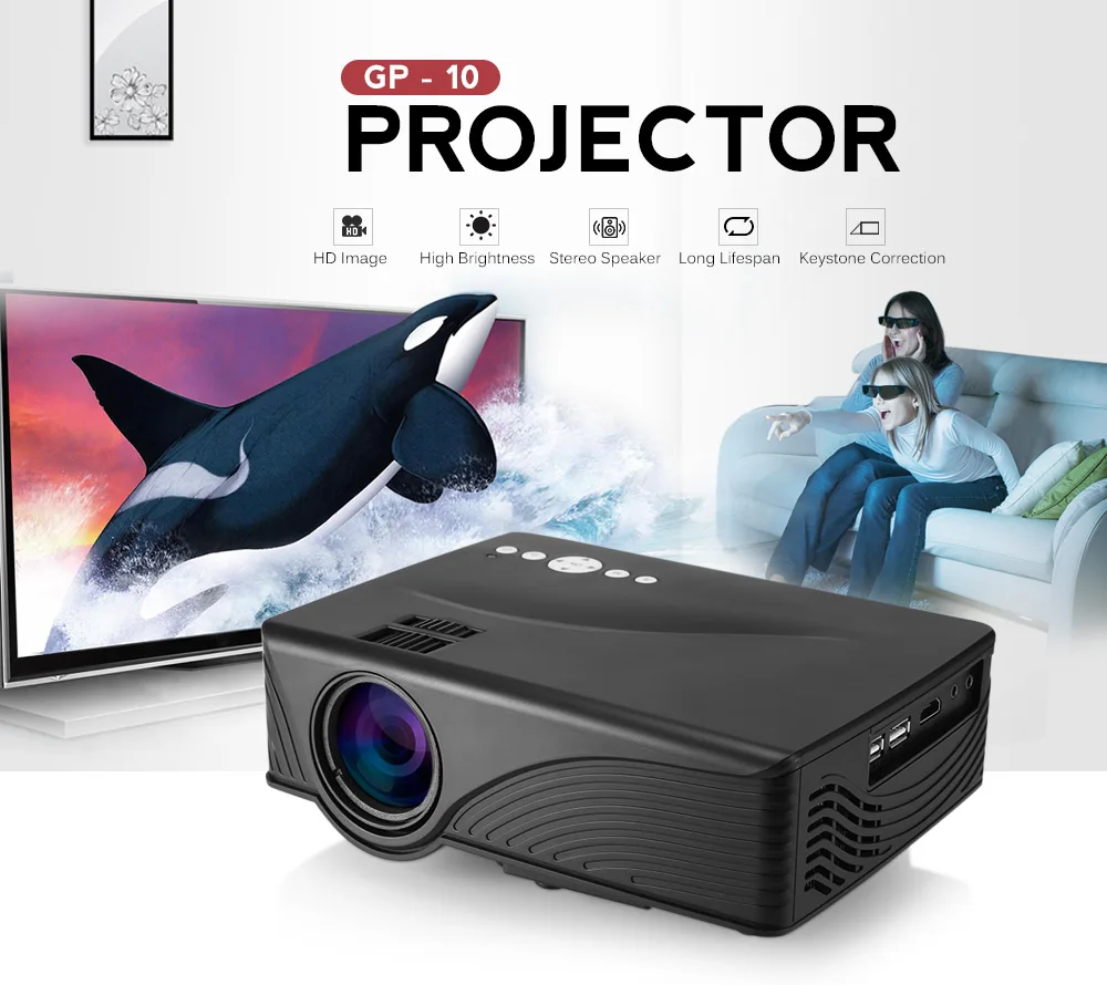 Coolux GP-10 GP10 Mini LCD Projector 2000 Lumens 800 x 480P Support 1080P Red-Blue 3D Home Theater Projector