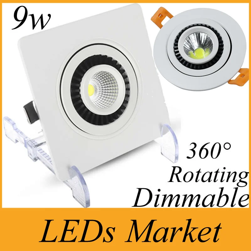

Square 360 degree rotating 9w Led Cob Downlights Dimmable Led Cabinet spot lights lamp 85-265V 12v Warm Cold White +Driver UL CE
