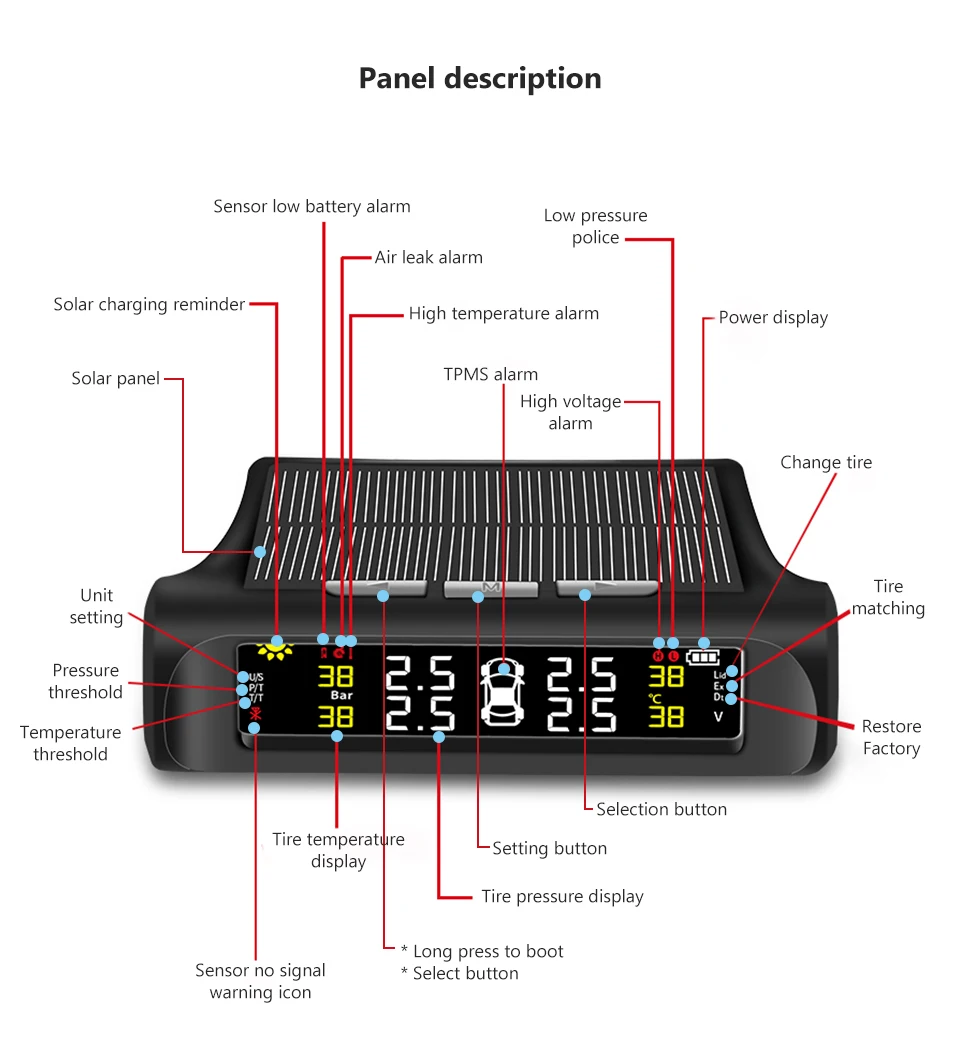 AOSHIKE автомобильная система давления в шинах TPMS цифровой ЖК-дисплей Солнечный или USB автомобильный беспроводной 4 Внешний внутренний датчик