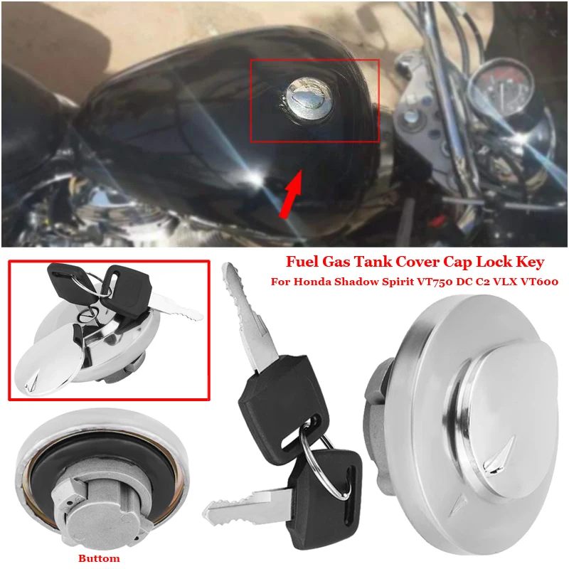 

Silver Aluminum Car Accessory Fuel Gas Tank Cap Cover Key For Honda Shadow Spirit VT750 DC C2 VLX VT600 Spare