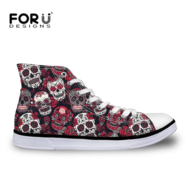 $US $29.99 FORUDESIGNS Trendy Sugar Skulls Pattern Women Sneakers Summer Autumn High Top Flats Vulcanize Shoes