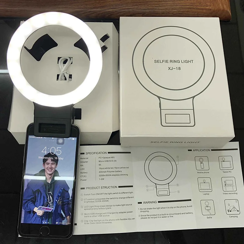 New LED Ring Flash Light Lamp Convenient Clip for iPhone Samsung Xiaomi Android Phones Selfie Beauty Light for Video Bloggers