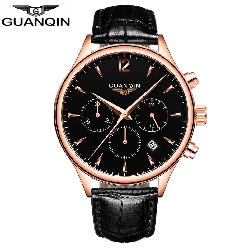 Guanqin мужские часы Топ бренд класса люкс GUANQIN Мужские Бизнес наручные часы хронограф кожа кварцевые часы Relogio Masculino A