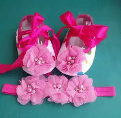 Крещение Балерина Пинетки для новорожденных со стразами для маленьких девочек обувь повязка на голову, Детские Балерина, Крещение обувь