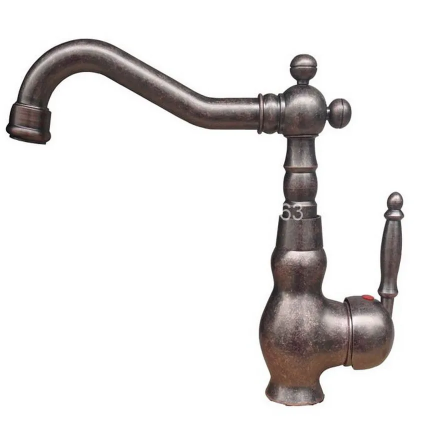 Vintage Retro Antique Copper Single Handle Swivel Spout Kitchen Sink Bathroom Basin Faucet  Cold & Hot Mixer Tap ann021