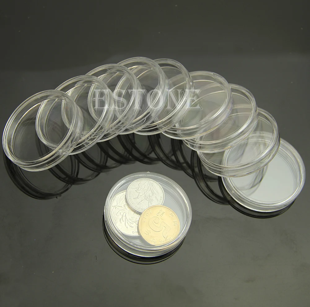 

10PCS Applied Round Clear Cases Coin Storage Capsules Holder Round Plastic 37mm