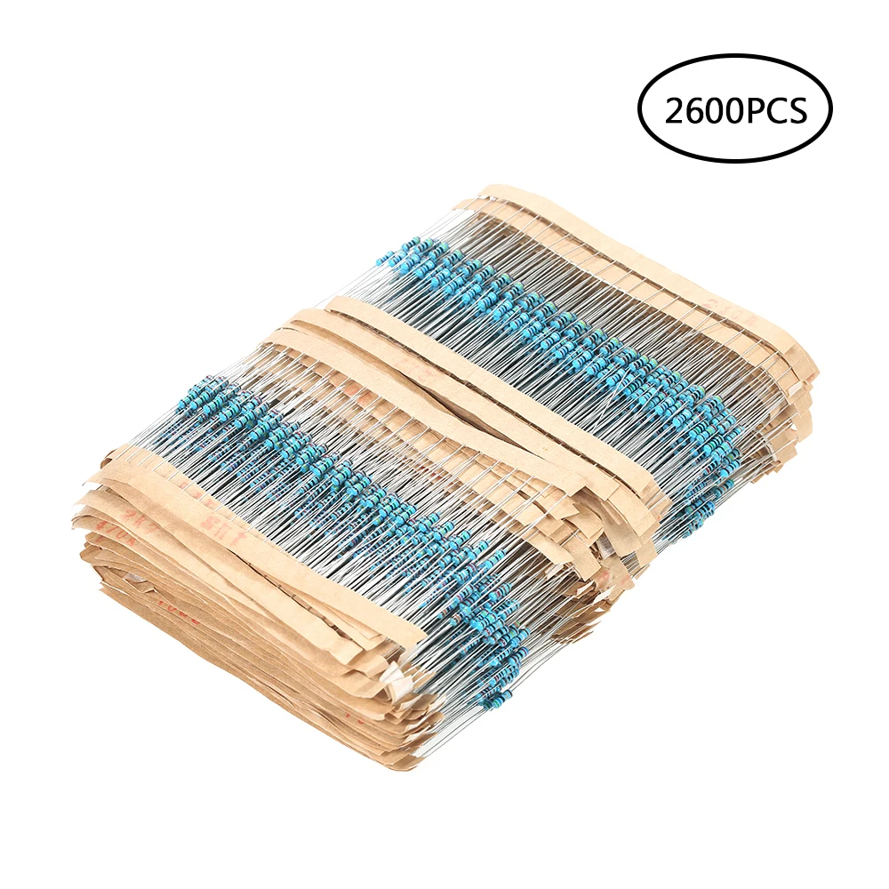 

2600pcs Metal Film Resistors 130 Values 1 ohm to 3M ohm 1/4W 1% Metal Film Resistors Assortment Kit Electronic Components