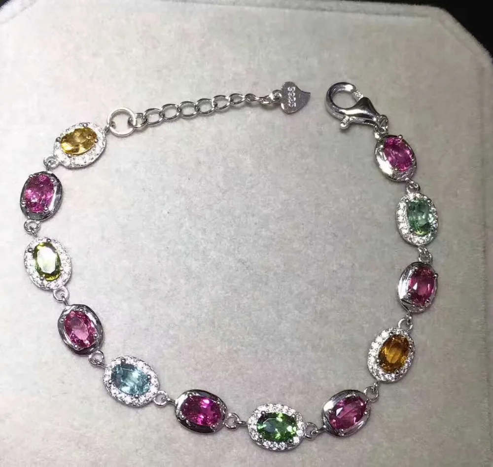 Bracelet en tourmaline naturelle multicolore Bracelet en pierres précieuses naturelles 925 bracelet