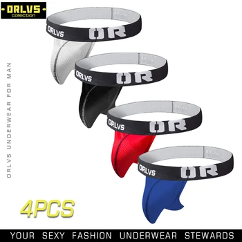

ORLVS 4PC/LOT Gay Men Underwear Men Jockstrap Men Sexy Tanga Hombre String Cueca Thong Mens Briefs Men Sexy Underwear Cotton