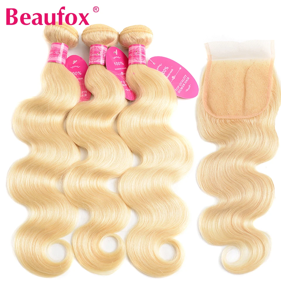Beaufox 613 Blonde Bundles With Closure Malaysian Body Wave Human Hair Bundles With Closure 613 Hair Bundles With Closure Remy