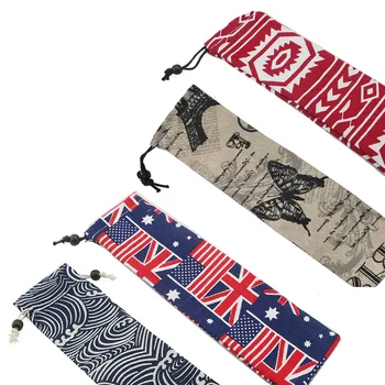 

100Pcs/Set Straw Bag Portable Travel Canvas Tableware Bag Colorful Straw Pouch Straw Carrying Case for Straw Cutlery Fork Spoon