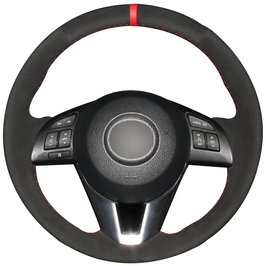 

Black Suede Red Marker Car Steering Wheel Cover for Mazda 3 Axela Mazda 6 Atenza Mazda 2 CX-3 CX3 CX-5 CX5 Scion iA