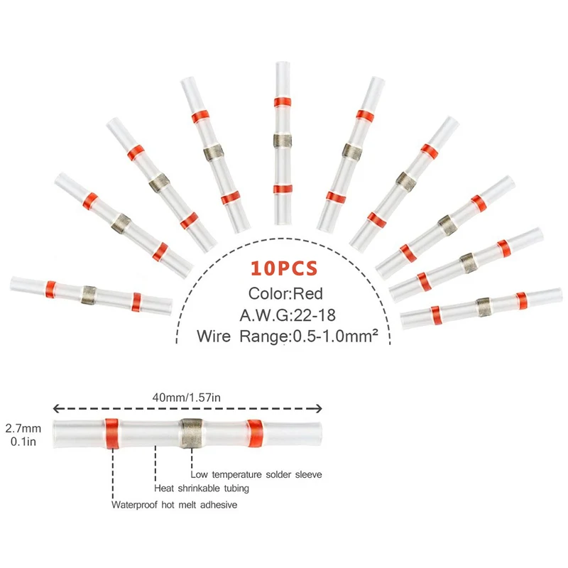Zlord 10 шт. сумка Упаковка практичная электрическая Водонепроницаемая печать термоусадочный стыковой клеммы припой рукав провода разъемы - Цвет: Красный