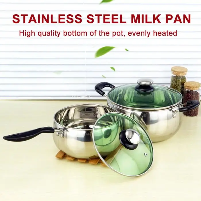 1 Pcs Stainless Steel Cook Pot Stockpot with Lid Milk Saucepan Cookware KM88