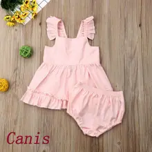 Одежда из 2 предметов для новорожденных девочек 3-24 месяцев, топы без рукавов с оборками, платье, штаны, летняя одежда для малышей