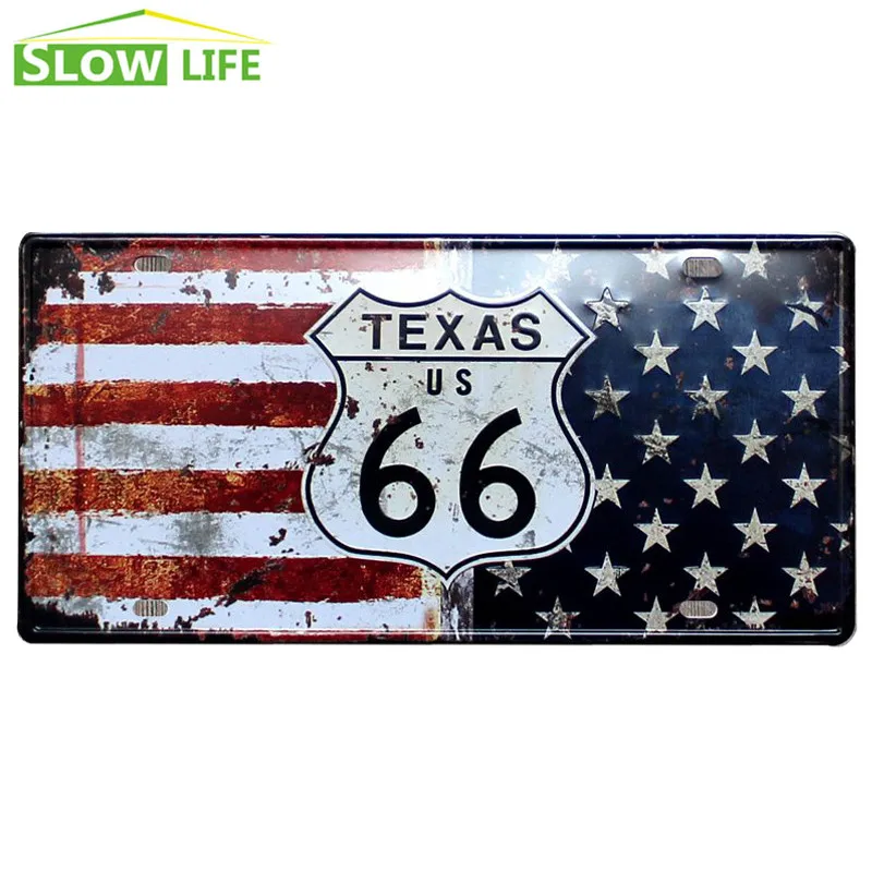 Famous US Route 66 Car License Plate Vintage Home Decor Tin Sign Bar Garage Decorative Metal Sign Retro Bumpy Metal Plaque