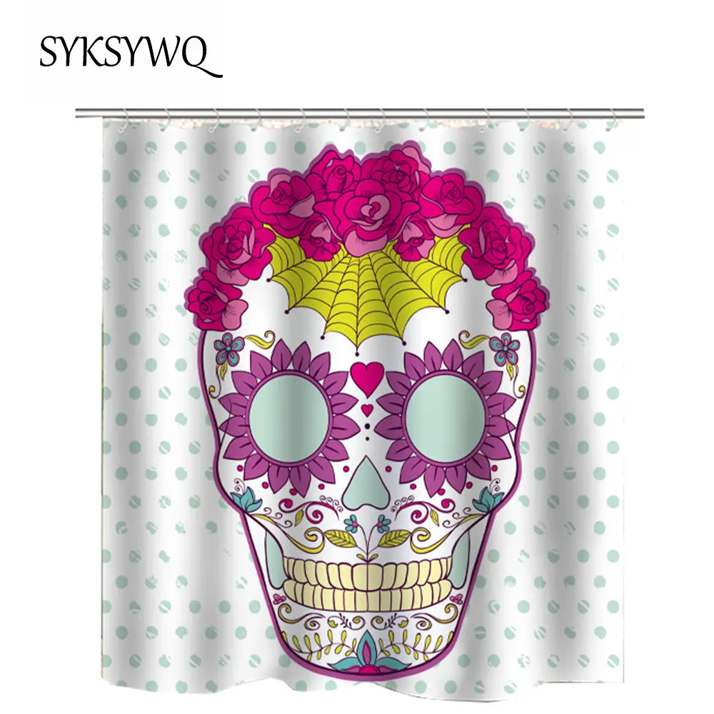 Skull Shower Curtain Purple Flower Mexican Boho Curtains For Bathroom | Дом и сад