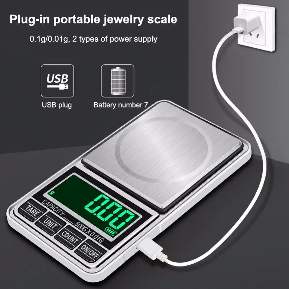 

2019 yieryi Portable Electronic Jewelry Scale 0.01g 100g/200g/300g/500g/1000g USB Plug-in Pocket Scales
