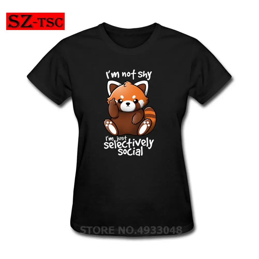 

2019 Fashion summer Kawaii shy red panda T shirt Womens Funny selectively social T-shirt Femme Cute Racoon anti social Tee shirt