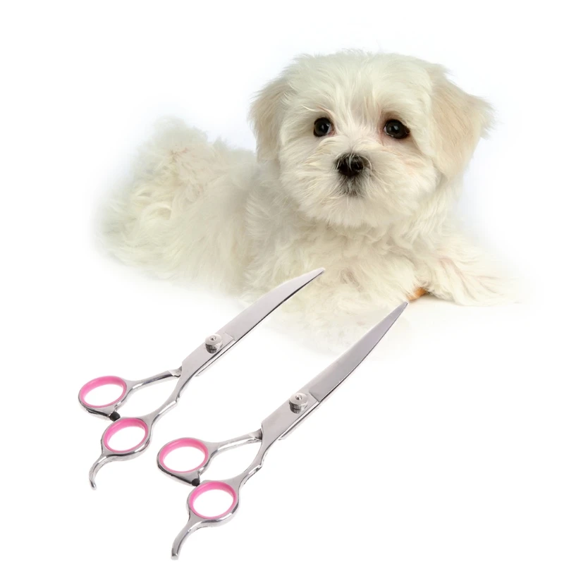 

7" Stainless Steel Pet Gromming Curved Blade Scissors Dog Cat Cutting Hair Scissors Barber