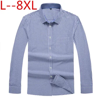 

10xl 8xl 6xl Men Casual Long Sleeved Plaid shirt loose Fit Male Social Business Dress Shirt Brand Men Clothing Soft Comfortable