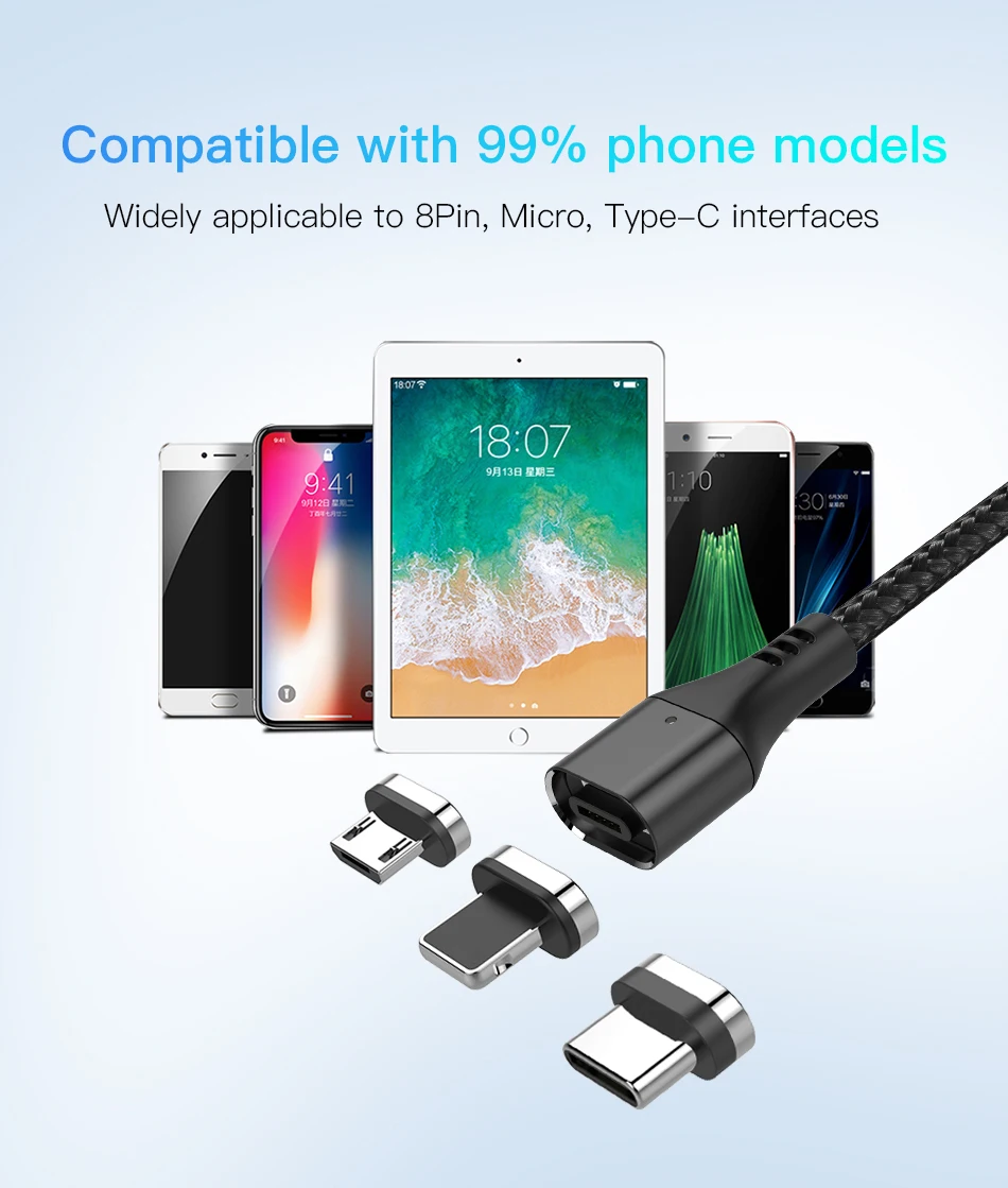 ACCEZZ 3A Быстрый Магнитный зарядный кабель для iPhone X XR XS 6 7 8 Plus samsung Xiaomi Micro usb type-C Магнитный зарядный кабель для передачи данных