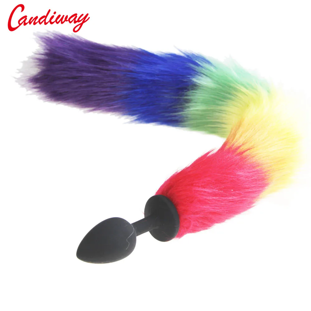 hh080 rainbow fox tail anal plugs (2)_
