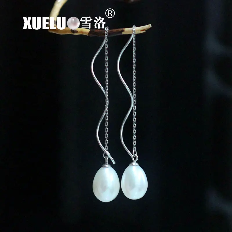 

XUELUO Fashion Beautiful 925 Sterling Silver 8-9mm oval shape cultured freshwater pearl earrings for lady