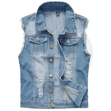 Мужской жилет для мужчин s модная майка ковбой мужской жилет куртка джинсовый жилет мужские куртки без рукавов потертые джинсы Colete