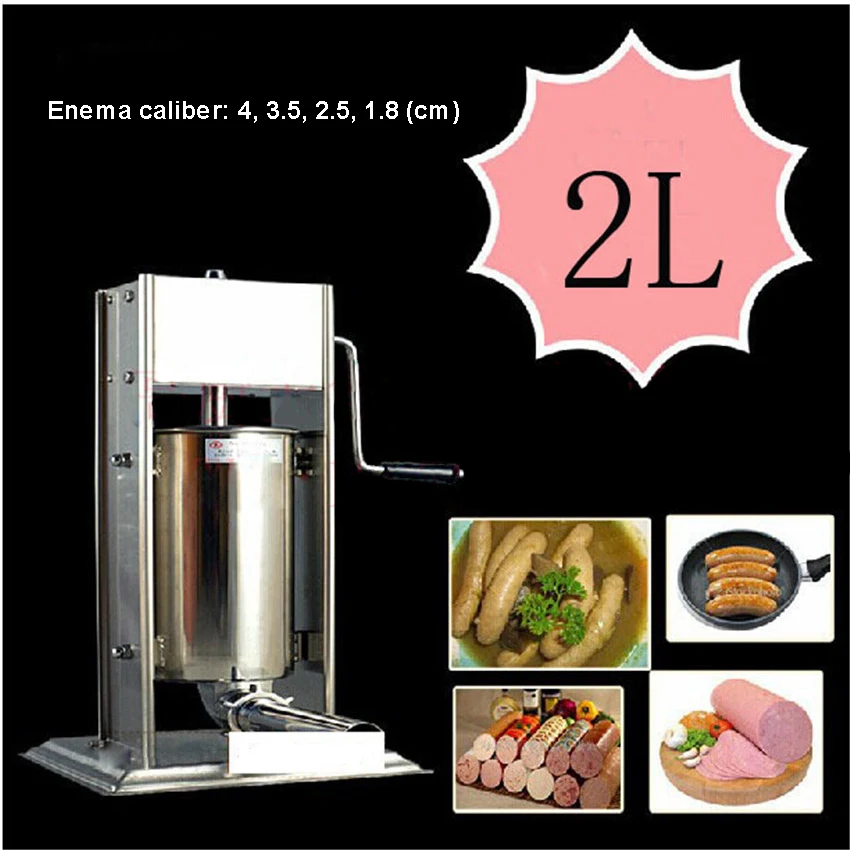 2L hand operated home sausage meat stuffer stainless steel manual vertical sausage filling