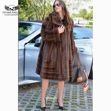 Шуба из натурального меха Татьяны, шуба из натурального меха норки, шуба с отворотом, коричневая Меховая куртка, женские зимние пальто, роскошная норковая куртка шуба