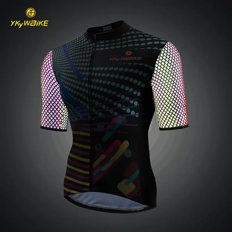 YKYWBIKE Men Cycling Jersey Short Sleeve Reflective Sleeve Cycling Wear