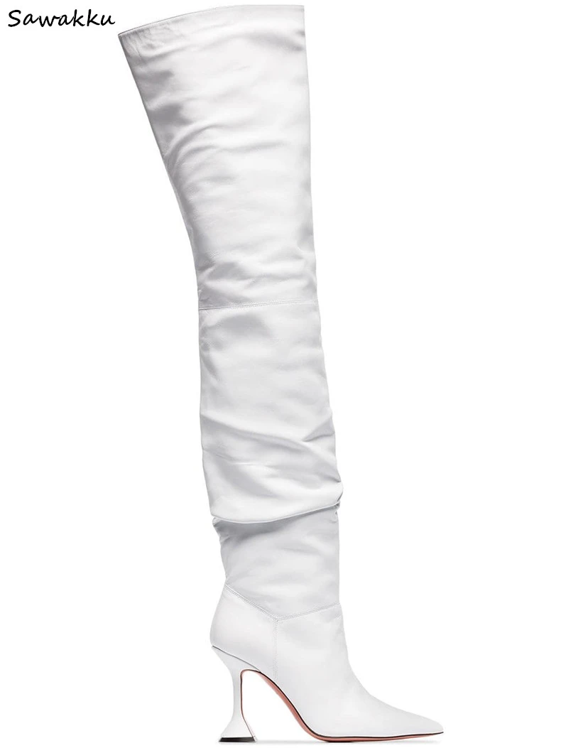 white leather thigh high boots